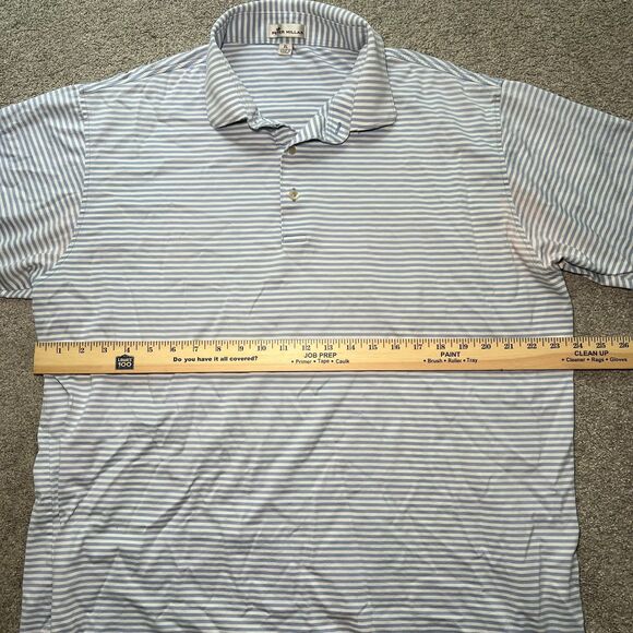 Peter Millar Polo Shirt Men's Large Size XL Striped Golf Blue and White - Picture 5 of 8